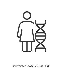 DNA de mulher, ícone em design de linha. Mulher, DNA, genética, molecular, biologia, hélice, cromossomo no vetor branco de fundo. ícone de traçado editável do DNA da mulher