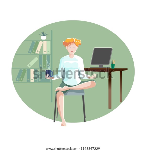 Woman Do Simple Office Yoga Pose Stock Vector Royalty Free