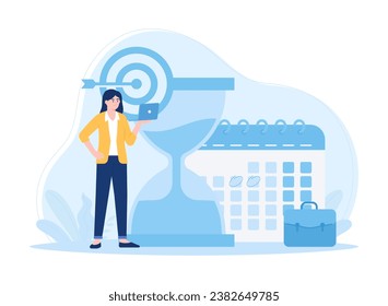 Woman do time scheduling trending concept flat illustration
