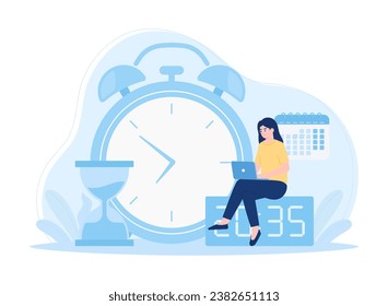 Woman do time scheduling trending concept flat illustration