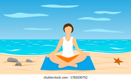 Woman do yoga on the beach
