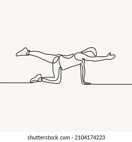woman do yoga pose exercise oneline single continuous line art