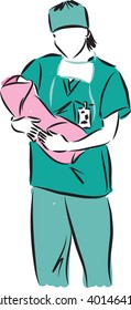 Woman Doctor With Baby Newborn Illustration