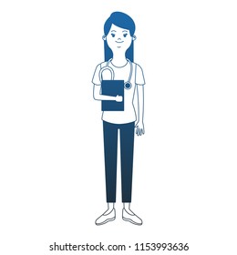 Woman doctor cartoon blue lines