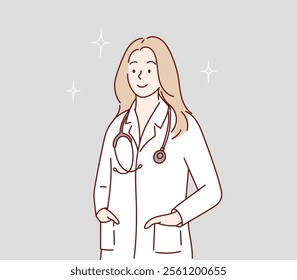 Woman doctor character. Vector hand drawing.