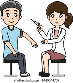 Woman doctor do injection for man