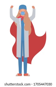 Woman Doctor Hero With Cape Against 2019 Ncov Virus Design Of Covid 19 Cov Infection Disease Symptoms And Medical Theme Vector Illustration