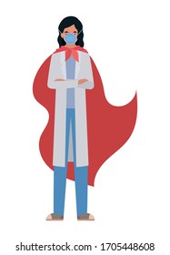 woman doctor hero with cape against 2019 ncov virus design of Covid 19 cov infection disease symptoms and medical theme Vector illustration