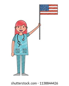 woman doctor holding american flag labor day