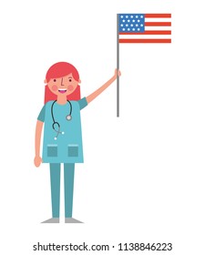 woman doctor holding american flag labor day