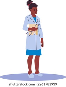 Woman doctor holding clipboard and stethoscope vector illustration. People profession concept. Flat style design. Colorful graphics