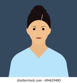 Woman Doctor Icon. Woman face with dark hair Flat Vector