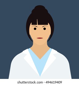 Woman Doctor Icon. Woman face with dark hair Flat Vector