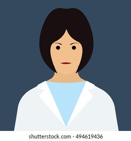 Woman Doctor Icon. Woman face with dark hair Flat Vector