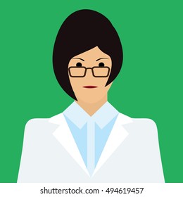 Woman Doctor Icon. Woman face with dark hair Flat Vector