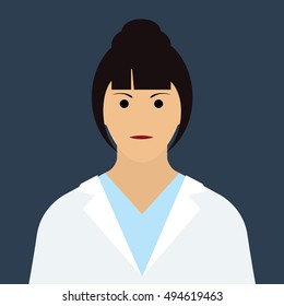 Woman Doctor Icon. Woman face with dark hair Flat Vector