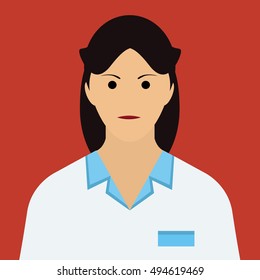 Woman Doctor Icon. Woman face with dark hair Flat Vector