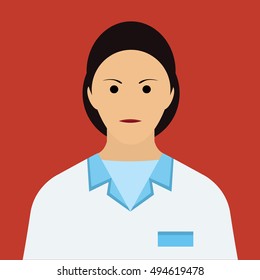 Woman Doctor Icon. Woman face with dark hair Flat Vector