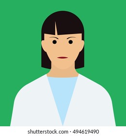 Woman Doctor Icon. Woman face with dark hair Flat Vector