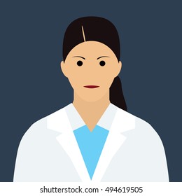 Woman Doctor Icon. Woman face with dark hair Flat Vector