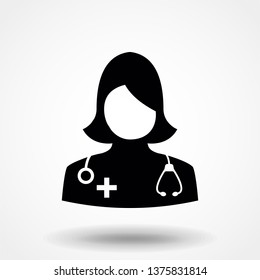 Woman Doctor Icon - Female Physician With Stethoscope Glyph Vector illustration