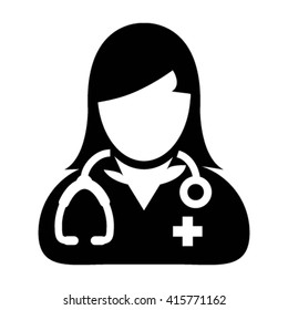 Woman Doctor Icon - Female Physician With Stethoscope & Cross Glyph Vector illustration