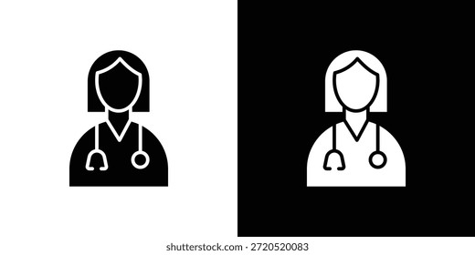Woman Doctor icon Flat Solid Style in black and white colors. Vector eps10.