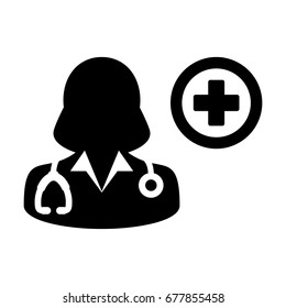 Woman Doctor Icon Flat Vector Person Avatar With Cross Symbol Pictogram illustration