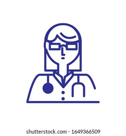 woman doctor icon over white background, line detail style, vector illustration