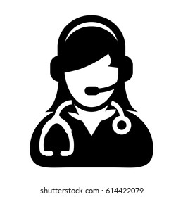 Woman Doctor Icon Symbol With On-line Support Wearing Headphone For Contacting Physician Consultation Specialist Avatar In Glyph Pictogram Vector illustration