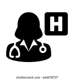 Woman Doctor Icon Vector With Stethoscope and Hospital Symbol in Glyph Pictogram illustration