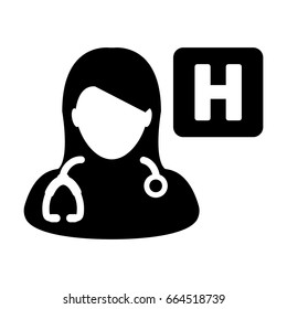 Woman Doctor Icon Vector With Stethoscope and Hospital Symbol in Glyph Pictogram illustration