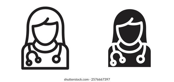 Woman Doctor icons in outline and stroke versions