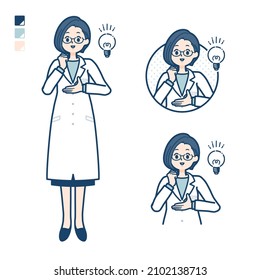 A woman doctor in a lab coat with came up with images.It's vector art so it's easy to edit.