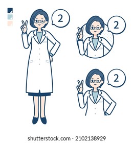 A woman doctor in a lab coat with Counting as 2 images.It's vector art so it's easy to edit.