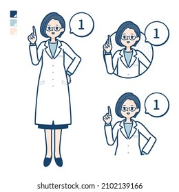 A woman doctor in a lab coat with Counting as 1 images.It's vector art so it's easy to edit.