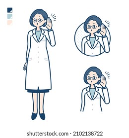 A woman doctor in a lab coat with Listening images.It's vector art so it's easy to edit.