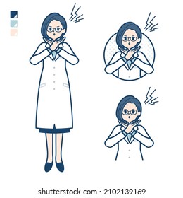 A woman doctor in a lab coat with Making a Cross with arms images.It's vector art so it's easy to edit.