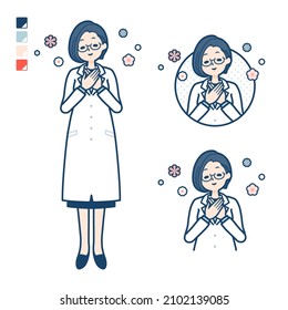 A woman doctor in a lab coat with Rest images.It's vector art so it's easy to edit.