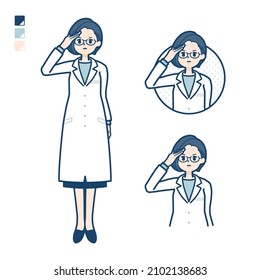 A Woman Doctor In A Lab Coat With Salute Images.It's Vector Art So It's Easy To Edit.