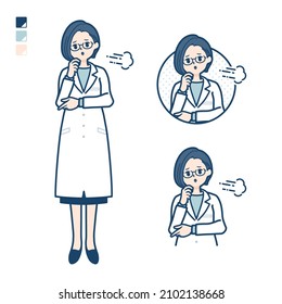 A woman doctor in a lab coat with Sighing images.It's vector art so it's easy to edit.