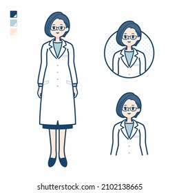 A woman doctor in a lab coat with Smiling images.It's vector art so it's easy to edit.