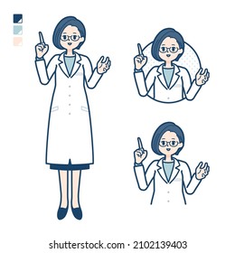 A woman doctor in a lab coat with speaking images.It's vector art so it's easy to edit.
