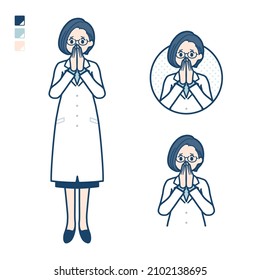 A woman doctor in a lab coat with Surprised and uneasy images.It's vector art so it's easy to edit.