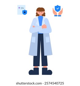 woman doctor in lab coat symbolizing empowerment and healthcare for international women’s day flat vector illustration