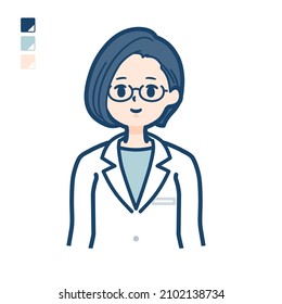 A woman doctor in a lab coat with upper body images.It's vector art so it's easy to edit.