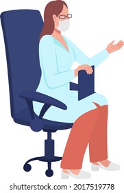 Woman Doctor With Mask Sitting On Chair Semi Flat Color Vector Character. Full Body Person On White. Consulting Office Isolated Modern Cartoon Style Illustration For Graphic Design And Animation