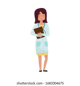 Woman Doctor in Medical Uniform Standing with Clip Board Vector Illustration