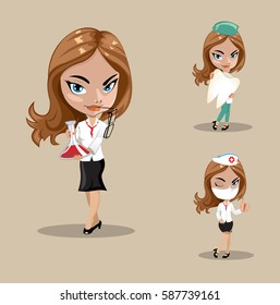 Woman Doctor Nurse Vector Set Three Stock Vector (Royalty Free