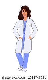 Retrato de médica mulher. Médica geral feminina em uniforme médico, vetor ilustração plana isolado no fundo branco